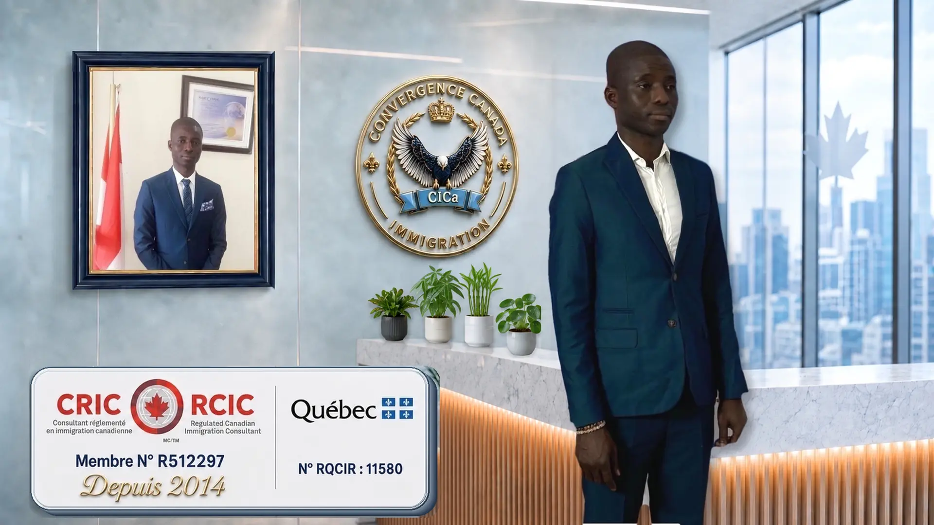 Kouakou Théodore ALLAGBÉ, consultant réglementé en immigration et en citoyenneté canadienne (CRIC), dans les bureaux de Convergence Canada Immigration